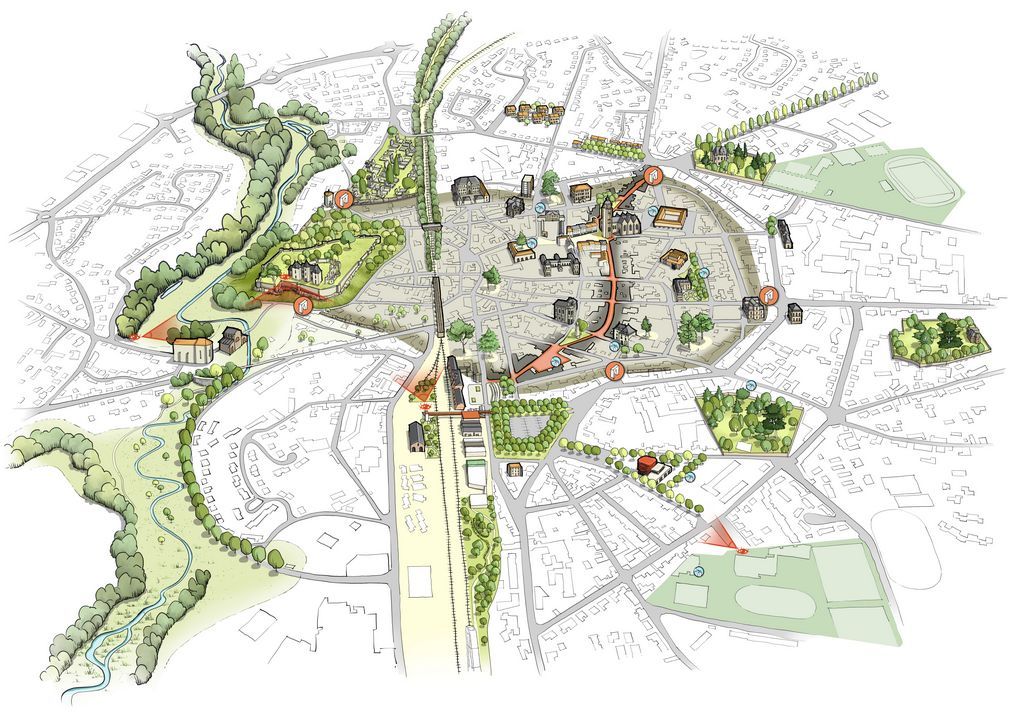 Plan cavalier de Bressuire pour la Charte architecturale, urbaine et paysagère