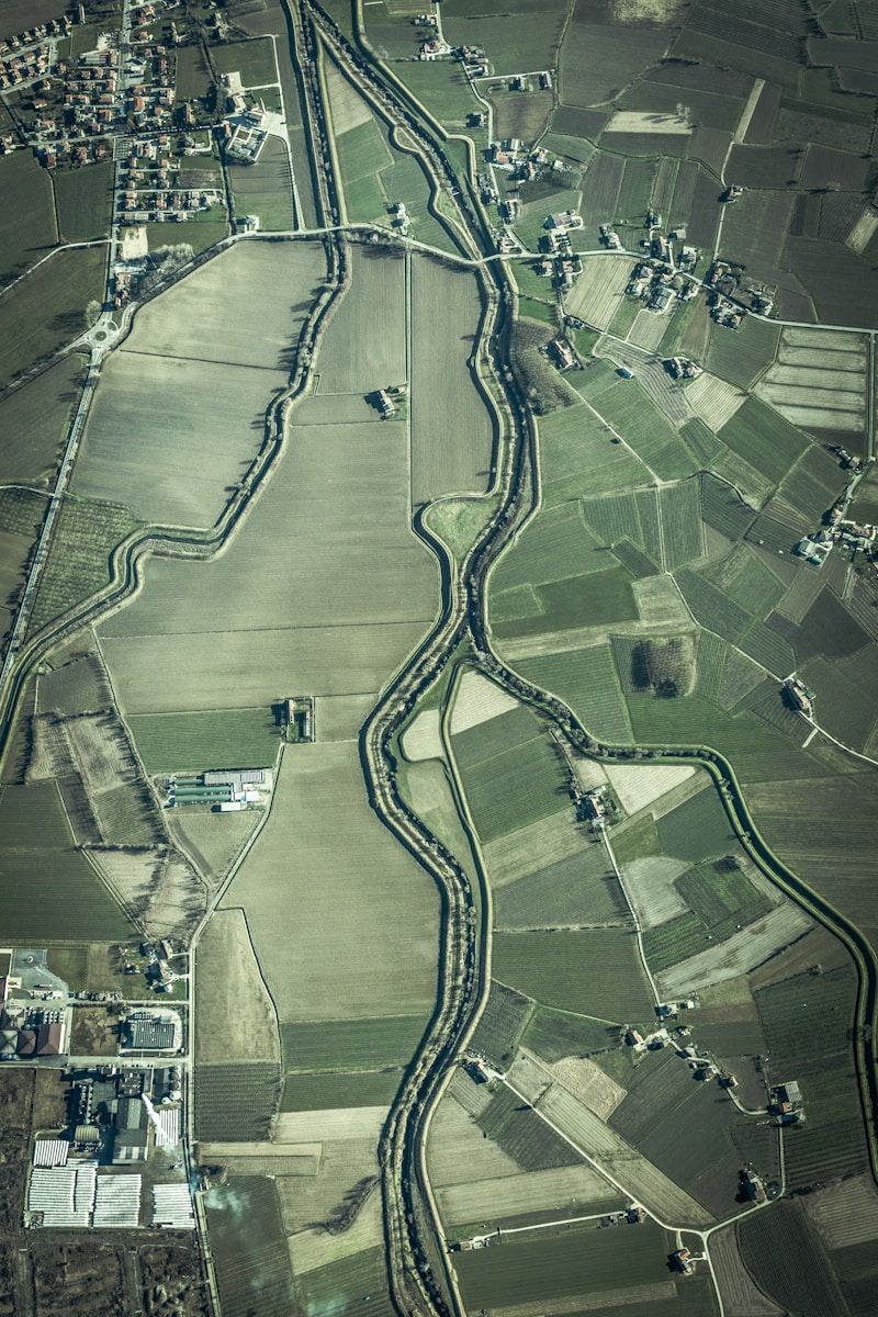 Vue arérienne sur des champs