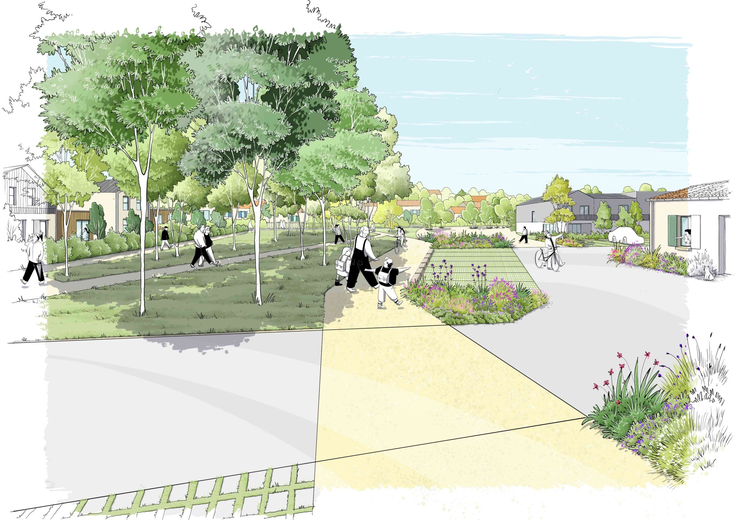 Esquisse dessinée du Quartier des 4 Saisons