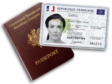 Photo d'une Carte nationale d'identité française et d'un Passeport français