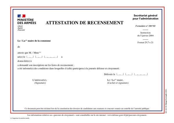 Attestation de recensement
