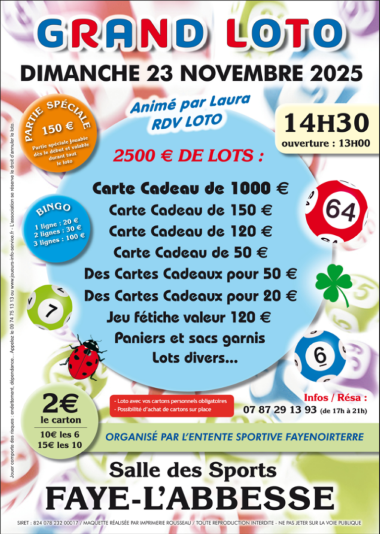 Affiche loto entente sportive Faye Noirterre