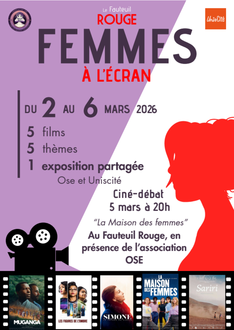 affiche pour le cinéma le fauteuil rouge pour l'évènement femmes à l'écran